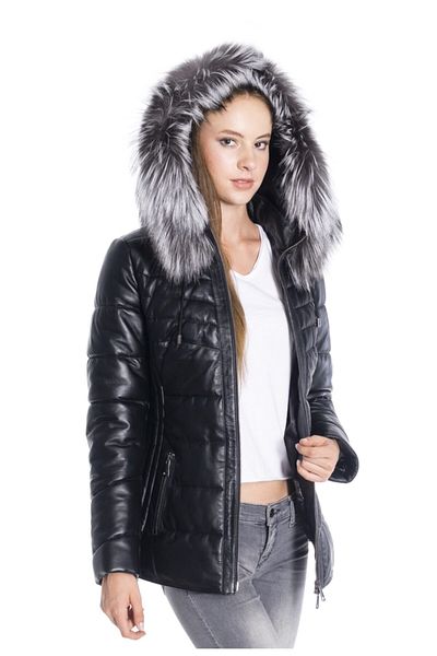 DERİNSS Women's Black Leather Coat