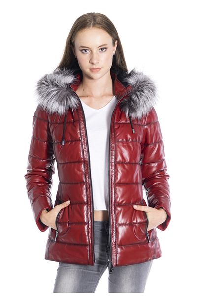DERİNSS Dka1216 Genuine Leather Women's Red Coat/coat