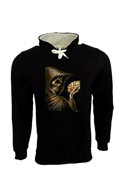 Raf Coll Unisex crna majica sa kapuljačom Grim Reaper i Card Štampano