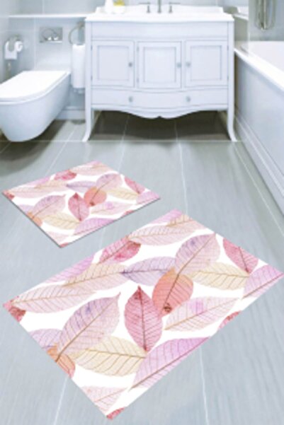 Resmiro Pastel Renkli Yapraklar 2li Banyo Paspası 50x60 cm  60x100 cm