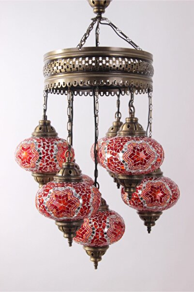 mosaicturk Otantik Mozaik 7'li Avize Seti (kırmızı)