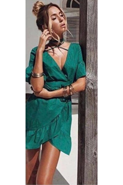 Hepsibitarz Kadın Yeşil Şık Kaliteli Kumaş Bayan Elbise