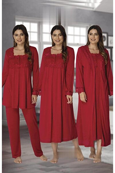 Effort Pijama Hamile Çarşı Effortt 2405 Vişne Lohusa Hamile 4'lü Set