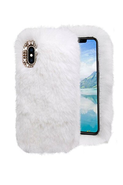 TahTicMer Apple Iphone 11 Pro Max Kılıf Peluş Tüylü Taşlı Silikon Tpu Kapak