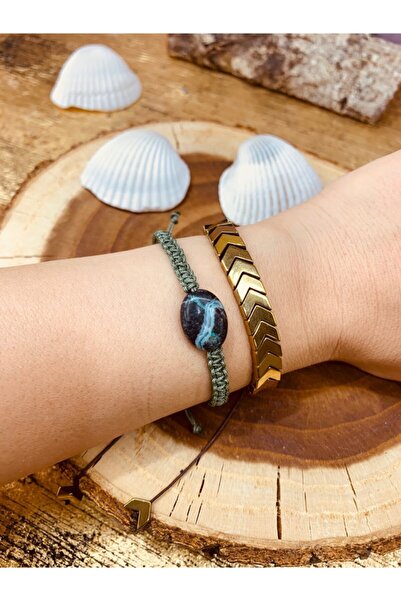 HAKSAL GÜMÜŞÇÜLÜK Gold Hematite and Obsidian Macrame Set of 2 Bracelets