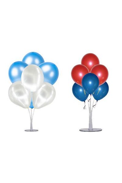 Parti Furyası 2 Pieces of 7 Balloon Stands and 14 Pieces Red - Blue - White Metallic Balloon Set