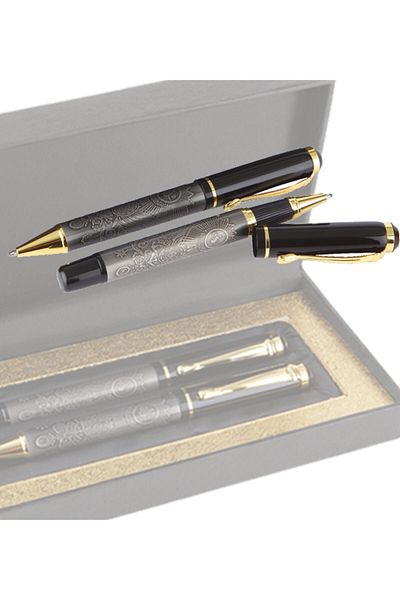 ege kalem Ottoman Engraved Ballpoint and Rollerball Pen Set