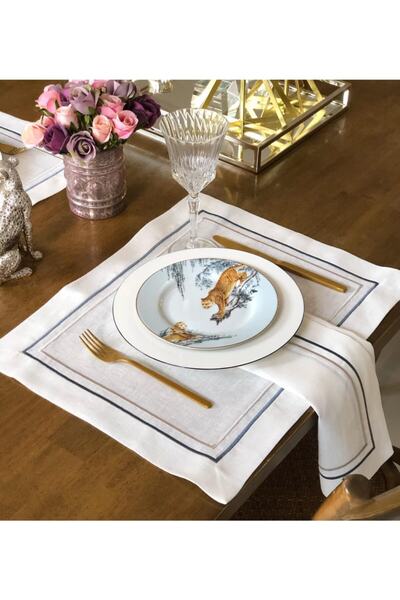 Elif İpek Hometex Çift Sargı Nakışlı Modern Amerikan Servisi 2'li