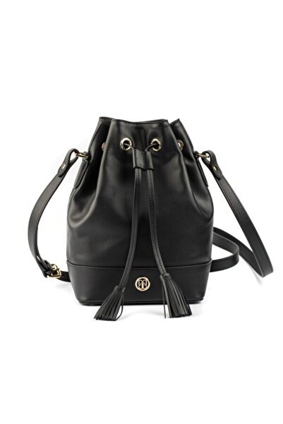 PİRCİ Kadın Siyah Mini Büzgülü Deri Omuz Çantası