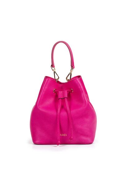PİRCİ Kadın Fuşya Rosa Büzgülü Deri Çanta