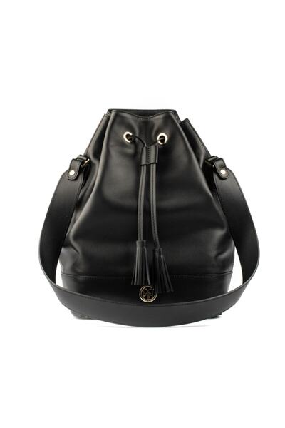 PİRCİ Kadın Siyah Maxi Büzgülü Deri Omuz Çantası