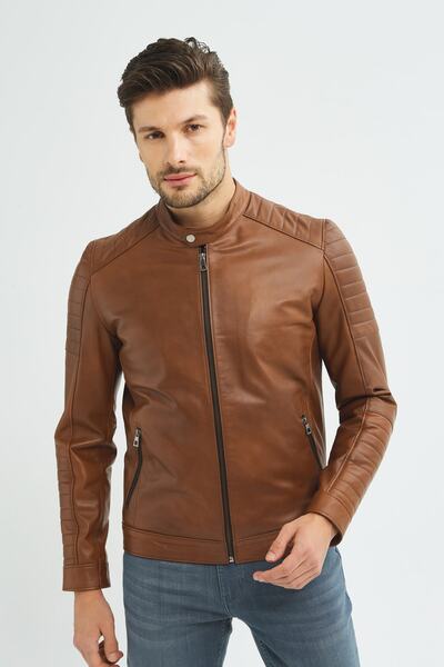 İkbal Erkek Taba Deri Mont