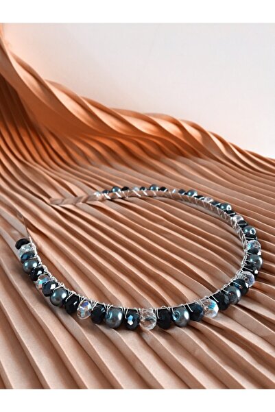 Hediyelikesyaevi Coroană de damă realizată manual cu cristale negre și margel...