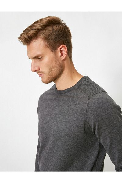 Koton Men's Gray Crew Neck Long Sleeve Knitwear Sweater