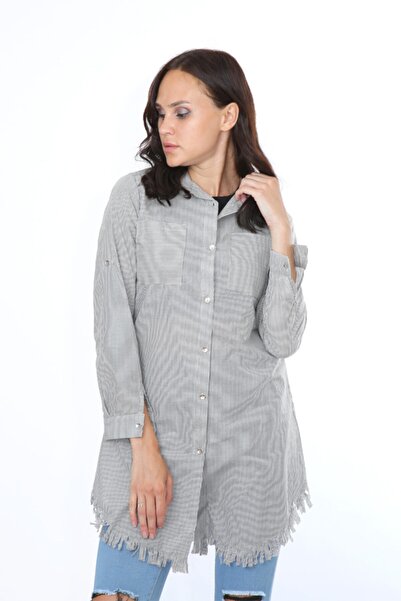 Genel Markalar Kadın Gri Çizgili Tunik