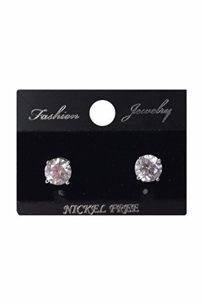 Lotus Hediye حلق حجر واحد فضي اللون 6 مم زركون