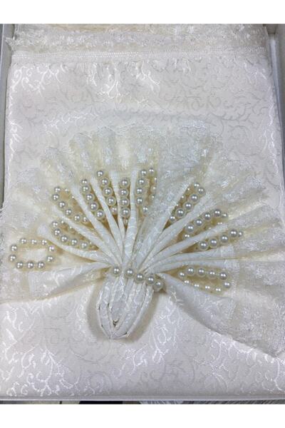 Aksuhome Fransız Güpürlü Kdk Kumaş Yemek Masası Takımı 18 Parça Ekru