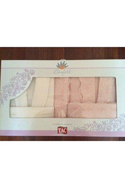 Taç Pudra Ekru Dantelli Lugano  Banyo Aile Seti