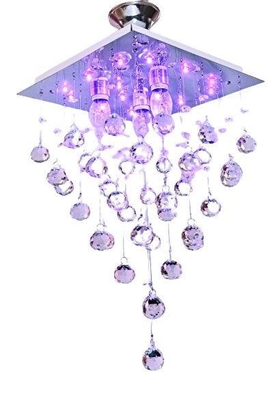 öalpa Yağmur 3'lü Rgb Ledli Kumandalı Kristal Taşlı Avize