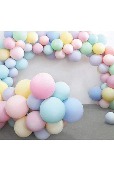 PARTİSERÜVENİ Macaron Balloon Mixed Color 12 Inch & 5 Mt Balloon Chain