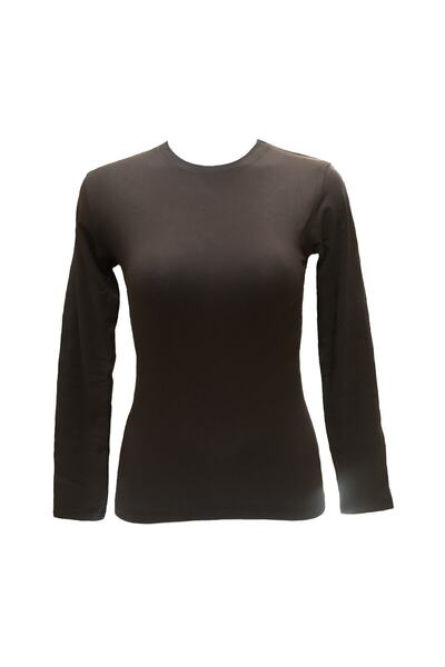 Malabadi قميص نسائي بني اللون بأكمام طويلة وياقة دائرية