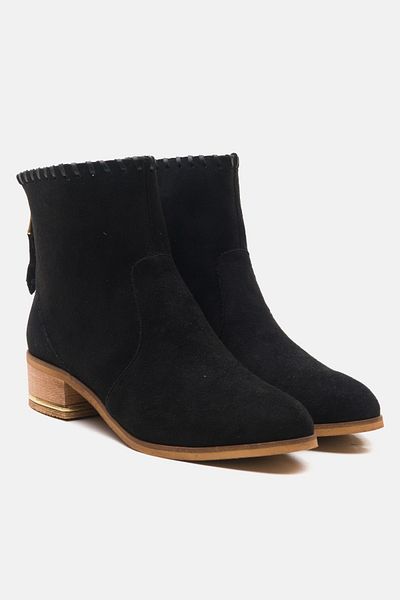 Niloshka Women's Black Suede Metal Heel Detailed Back Metal Zipper Boots