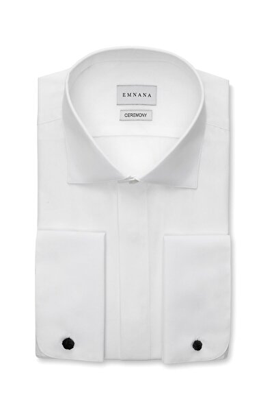 EMNANA Beyaz Premium Italyan Yaka Regular Fit Smokin Gömlek