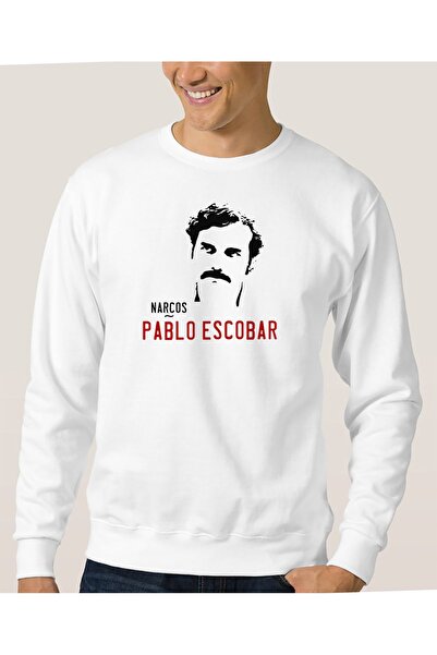 QIVI Muška bela majica dugih rukava Narcos Pablo Escobar Štampano Pleteno