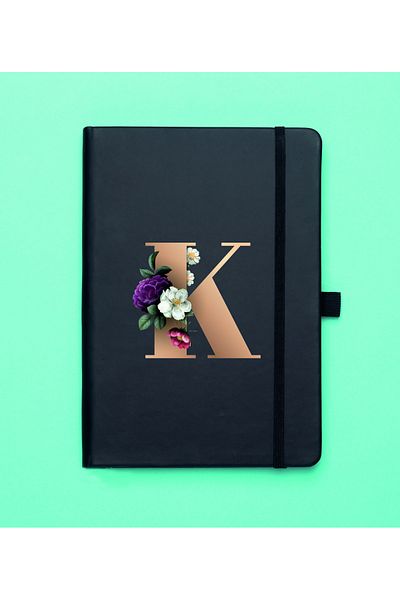 mooodcase Floral Pattern Gold K Letter Black Notepad