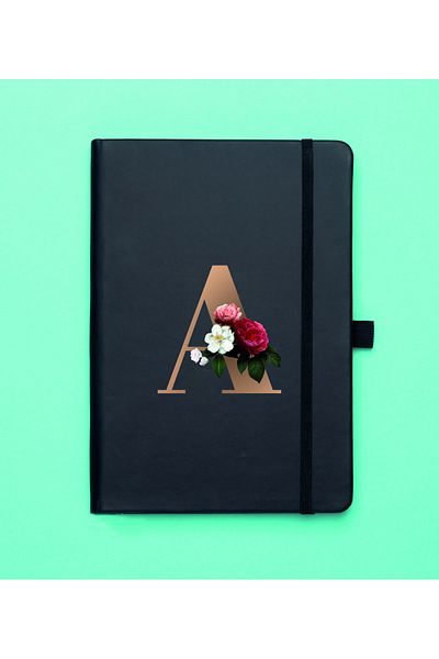 mooodcase Floral Pattern Gold Letter A Black Notebook