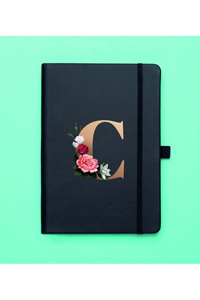 mooodcase Floral Pattern Gold Letter C Black Notepad