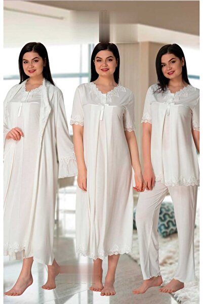 Effort Pijama Women's Ecru Lace Collar Maternity Maternity Set of 4 Effortt 5...