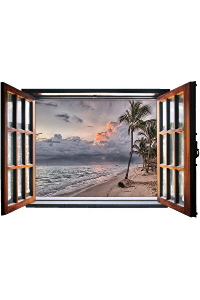 renkselart ملصق حائط لشجرة النخيل على شاطئ البحر 131