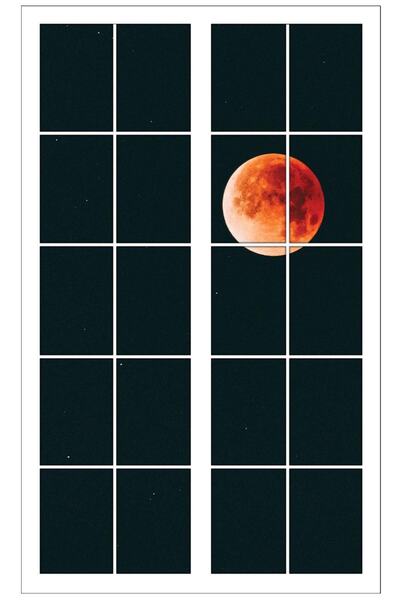 renkselart Pencere, Dolunay, Yıldızlı Gece Duvar Sticker-23