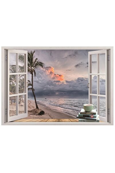 renkselart Window, Coast, Palm, Sea Wall Sticker-95