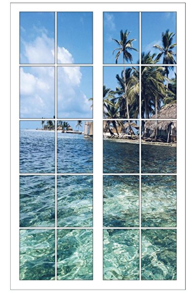 renkselart ملصق حائط للنوافذ والبحر والنخيل والجزيرة - 11