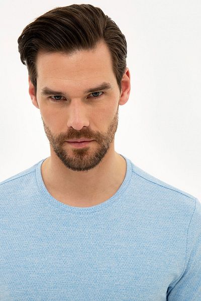 Pierre Cardin Μπλουζάκι με λαιμόκοψη γαλάζιο Slim Fit