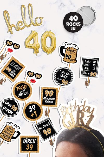 PEKSHOP Gold Hello 40 Years Concept Birthday Party Set