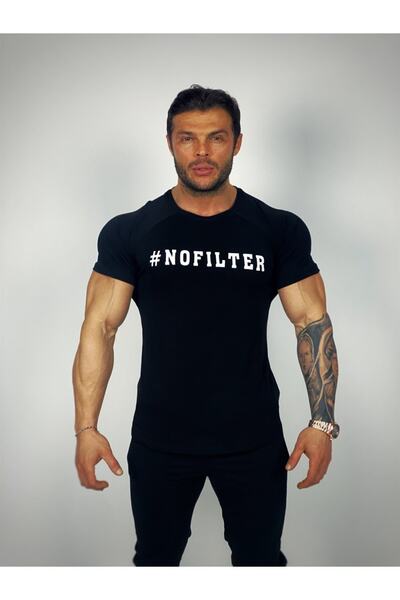 BLACK Ανδρικό μαύρο μπλουζάκι γυμναστικής χωρίς φίλτρο