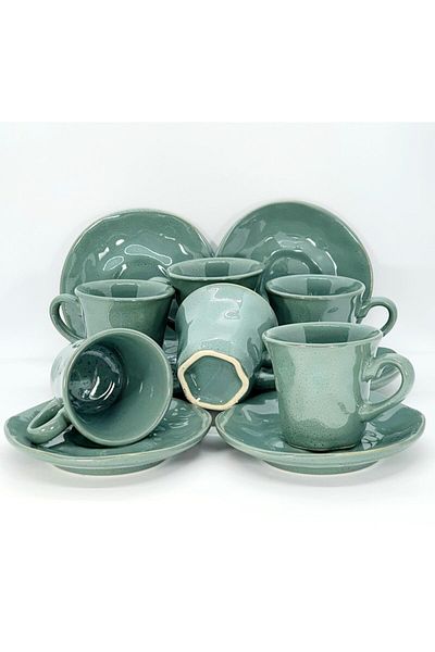 Keramika Ceramic Green 12 Piece Coffee Cup Set for 6 People
