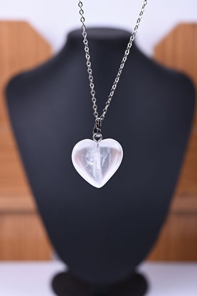 Taşmeran قلادة قلب من حجر الكوارتز الطبيعي الكريستالي Tky0030