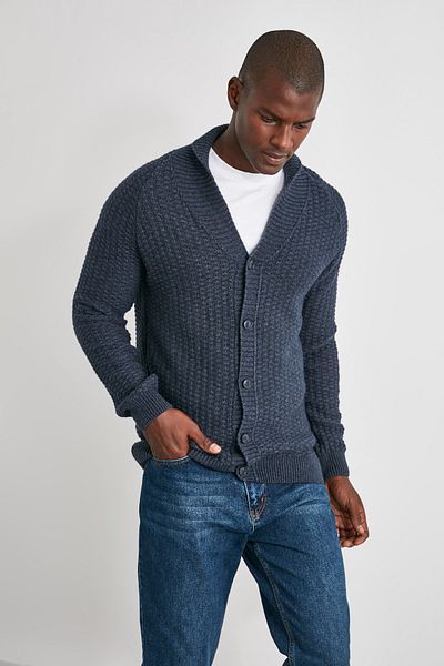 Trendyol Collection Indigo FL Herren-Strickjacke mit Strukturmuster, Schalkragen, TMNAW21HI0319