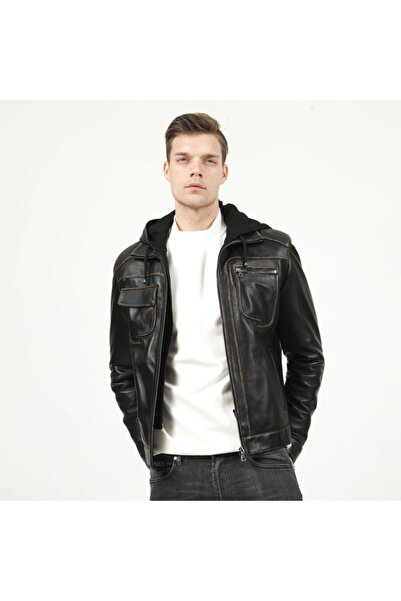 Dericlub 1037/k Black Wipe Men's Leather Coat