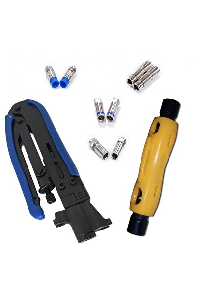 OEM Sıkma Pensesi + Kablo Soyucu + 8 Adet Orjinal Sıkmalı F Konnektör
