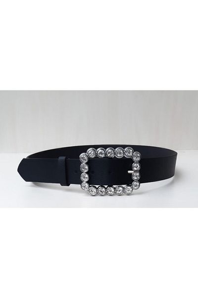 Kemerix Women's Black Square Stone Belt