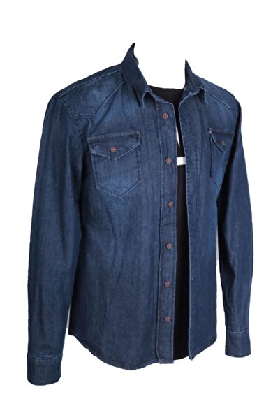 viking's line Erkek Denim Mavi Spor Gömlek