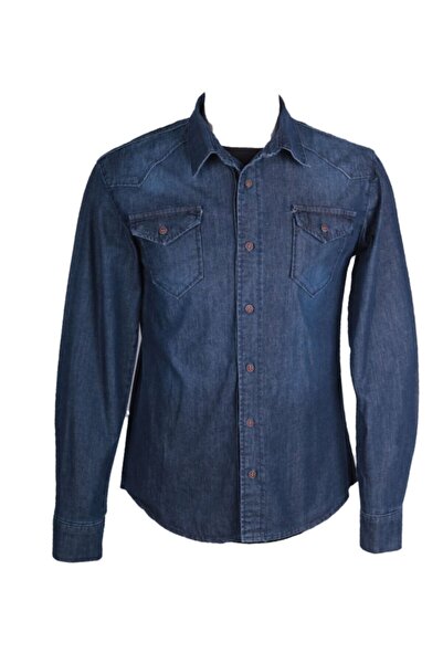 viking's line Erkek Denim Mavi Spor Gömlek