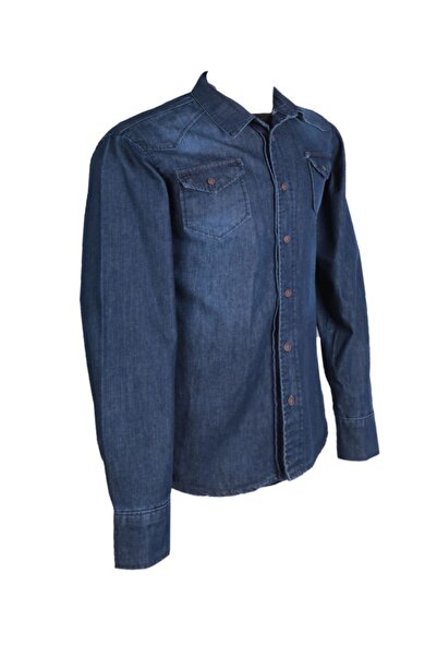 viking's line Erkek Denim Mavi Spor Gömlek