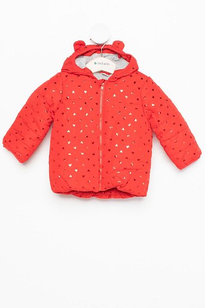 DeFacto Red Baby Girl Heart Printed Coat
