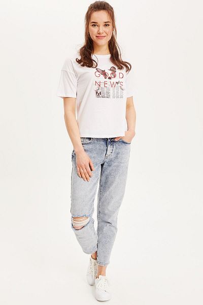 DeFacto Tricou cu mânecă scurtă cu imprimeu alb pentru femei L0082AZ.19SM.WT34